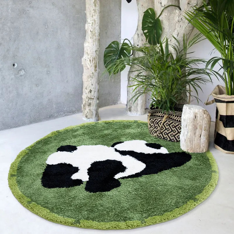 Cute Panda Round Faux Cashmere Rug – Ultra-Soft Plush Flannel Area Rug for Nursery, Living Room & Bedroom