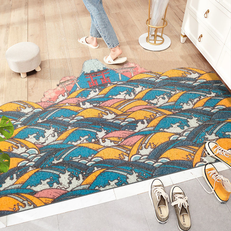Happy Wave Door Mat - Low Profile Non-Slip PVC Coil Entrance Rug | Washable Indoor Outdoor Dirt Trapper Mat