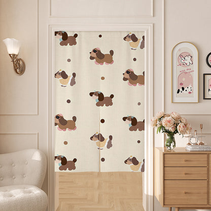 Beige white background puppy girl Door Curtain