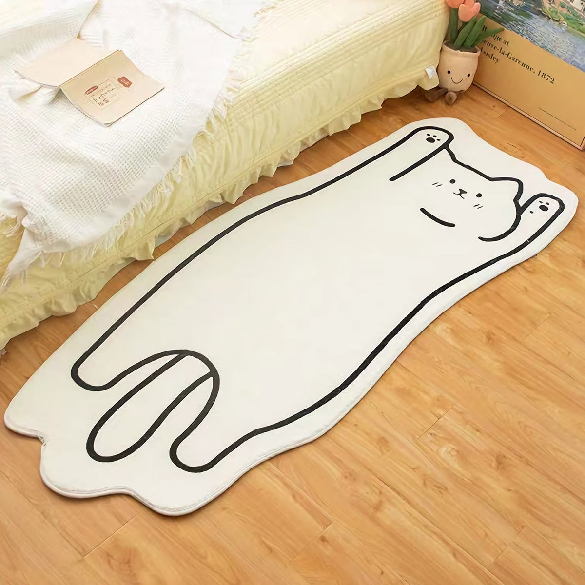 Cute Lazy Cat Runner Rug | Thick Plush Bedroom Mat & Hallway Floor Carpet for Cat Lovers