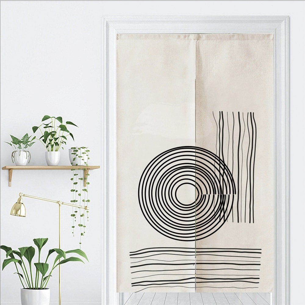 Watercolour Line Black White Doorway Noren Curtain image 1
