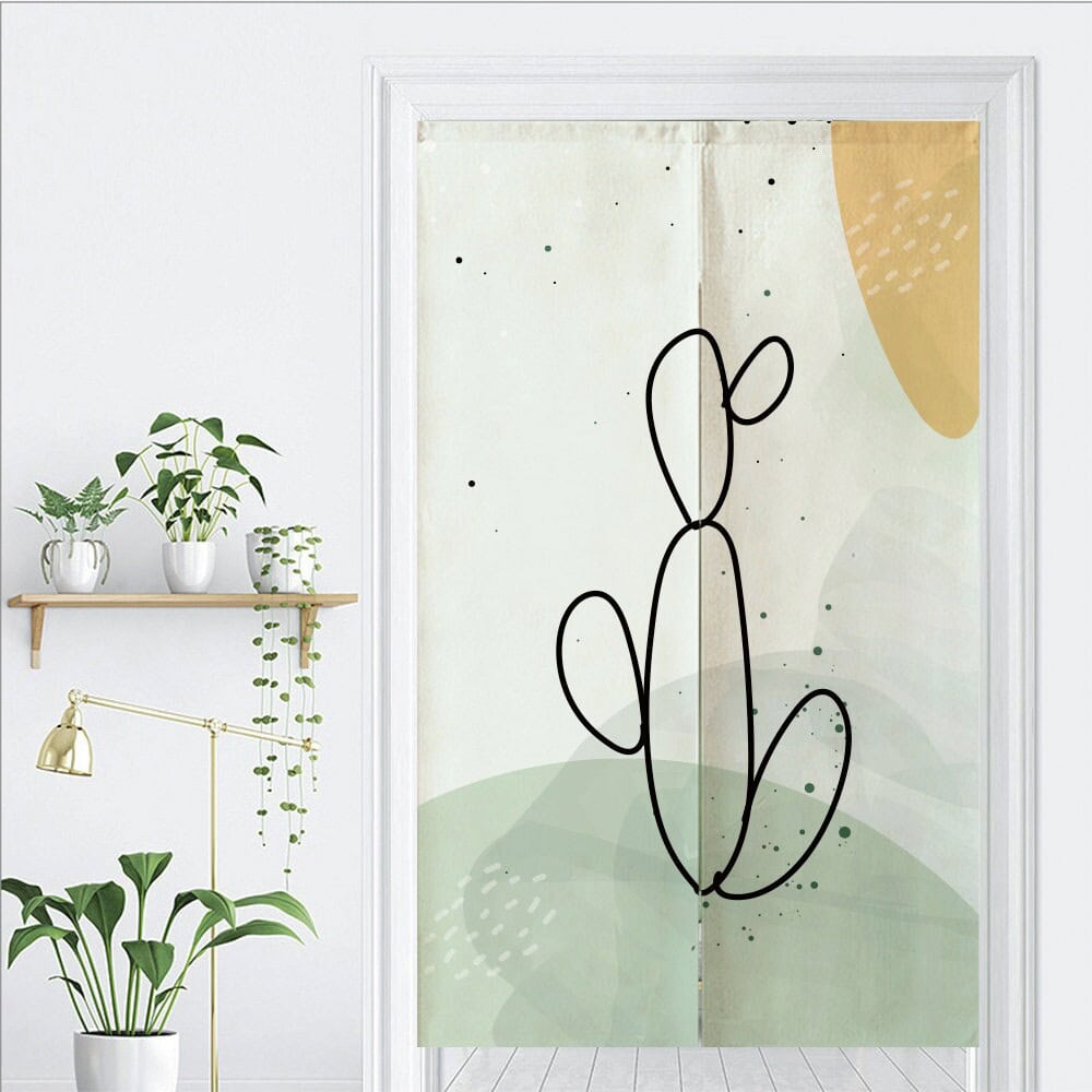Fresh Green Watercolour Cactus Arts Doorway Noren Curtain image 1