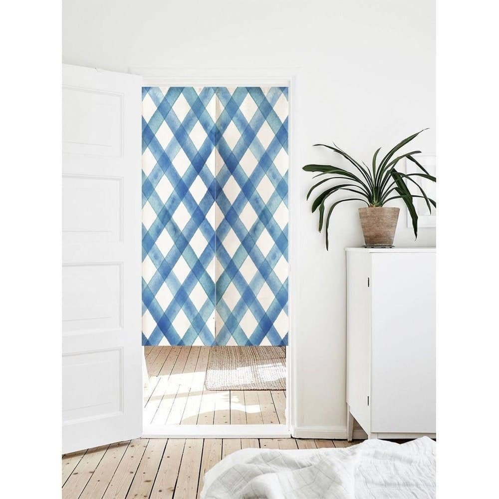 Plaid Art Print Cotton Linen Blended Curtain image 0
