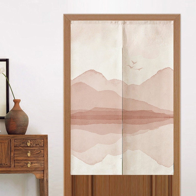 Watercolour Pink Landscape Doorway Noren Curtain image 0