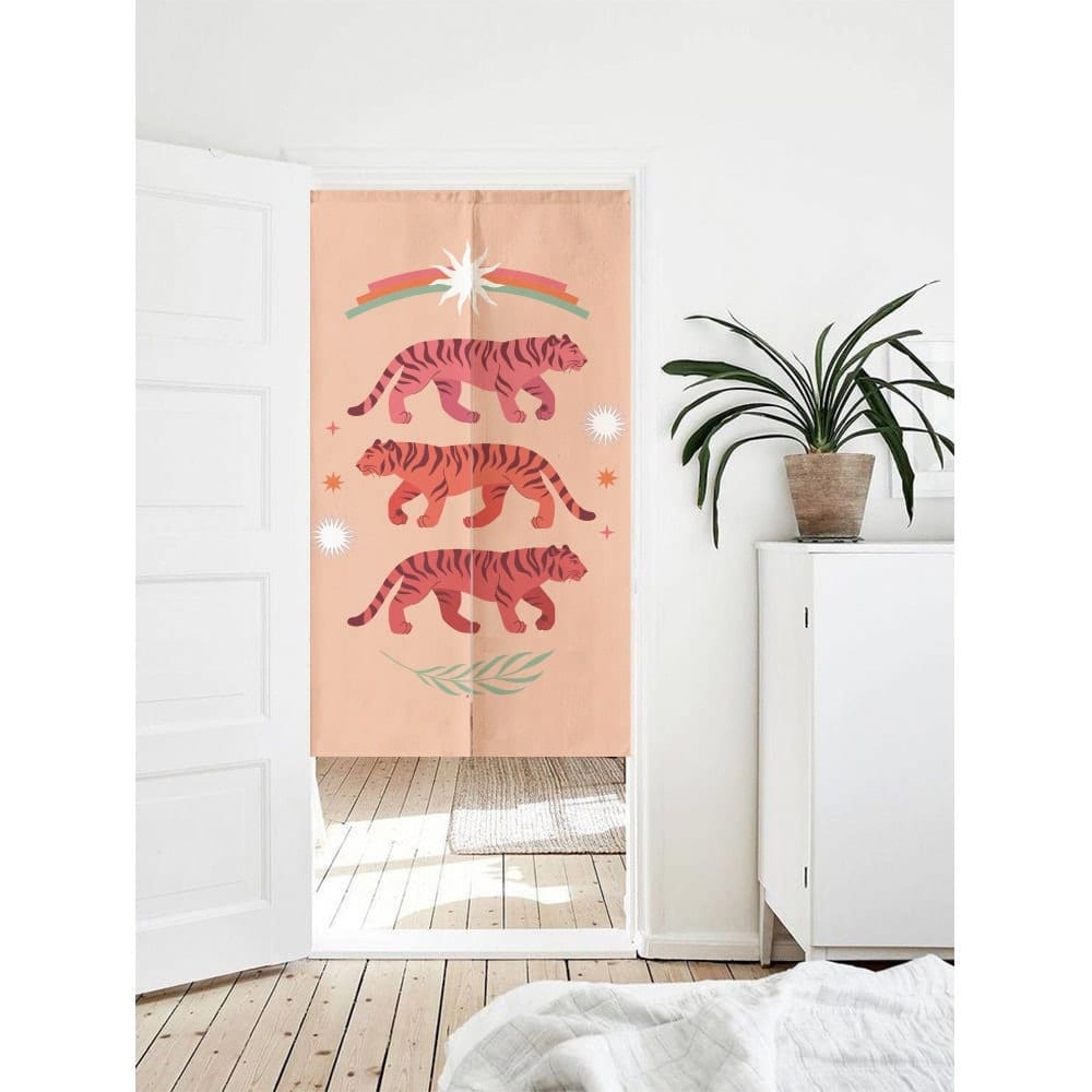 Pink tigers Doorway Curtain Noren image 0