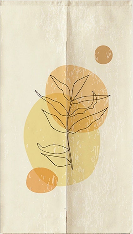 HandDrawn Yellow Color Shades Leaf Doorway Noren Curtain image 1