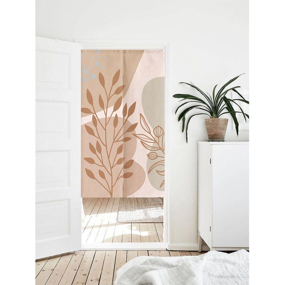 Hand Drawn Pastel Leaves Pattern Doorway Noren Curtain image 0