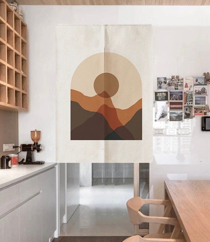 Arched Abstract Modern Art Landscape Doorway Curtain Noren image 0