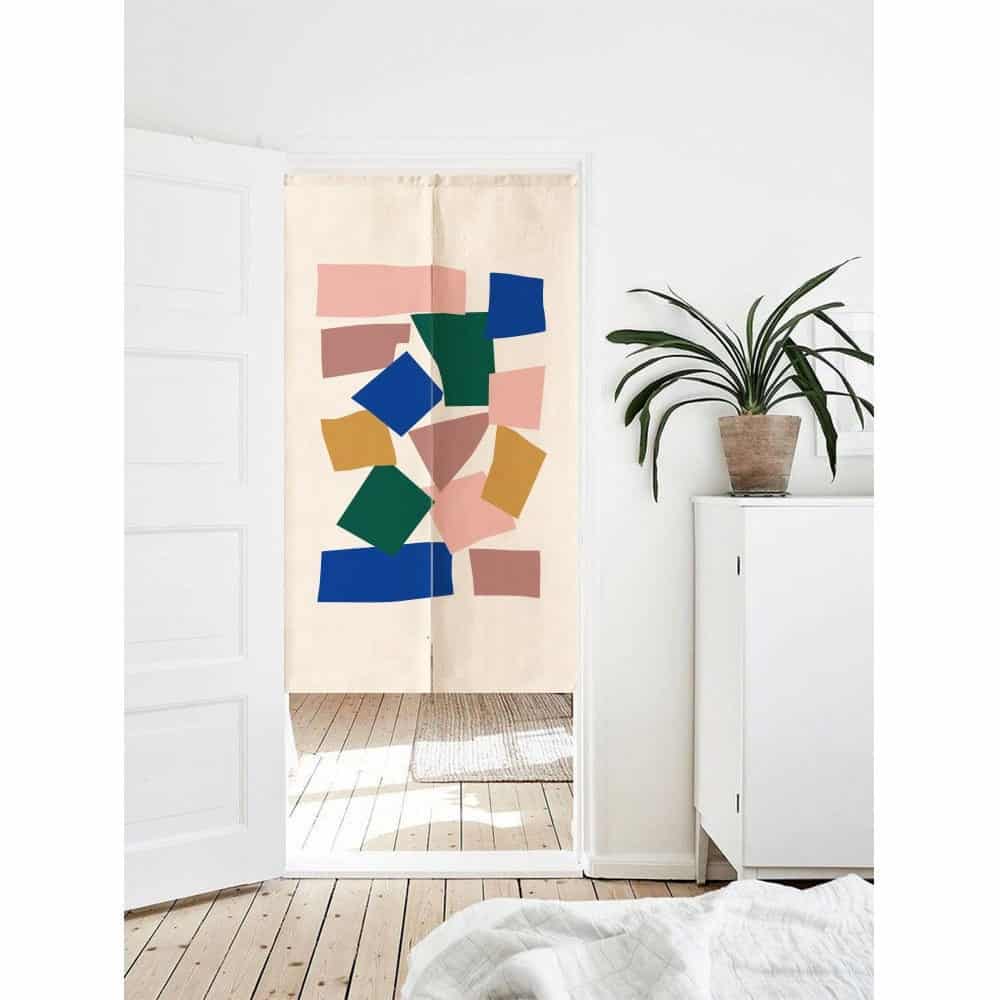 Blue and pink squaresDoorway Entrance Curtain Noren image 0