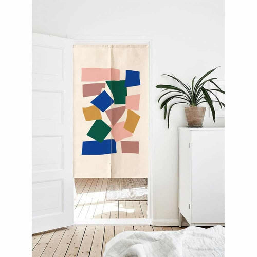 Blue and pink squaresDoorway Entrance Curtain Noren image 0