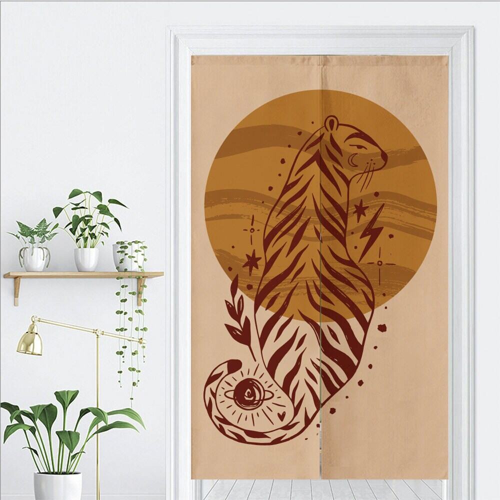Orange circular tiger Doorway Curtain Noren image 1