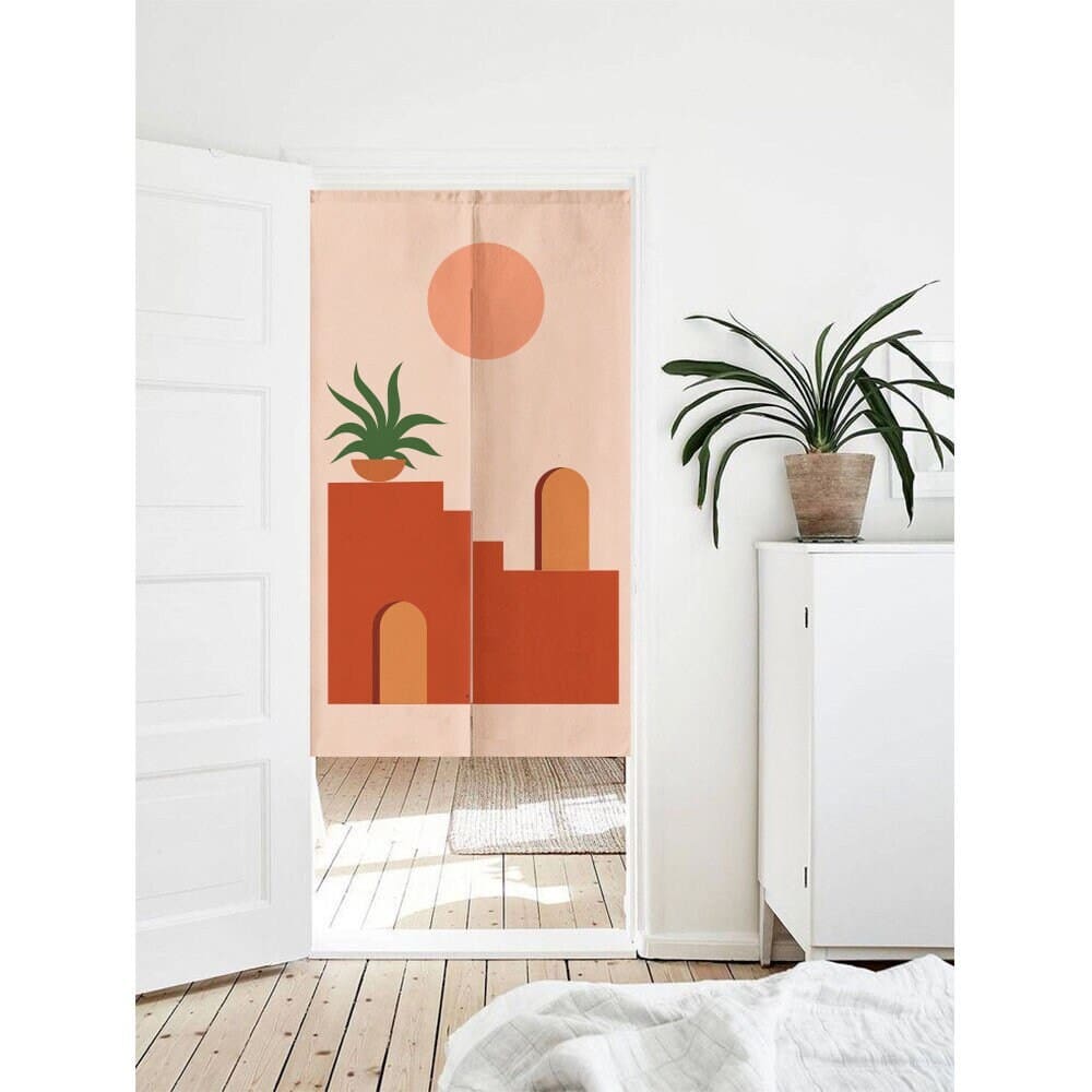 Orange steps and green plants Doorway Curtain Noren image 0