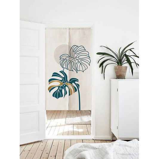 Hand Drawn Pastel Color Monstera Leaves Doorway Noren Curtain image 0