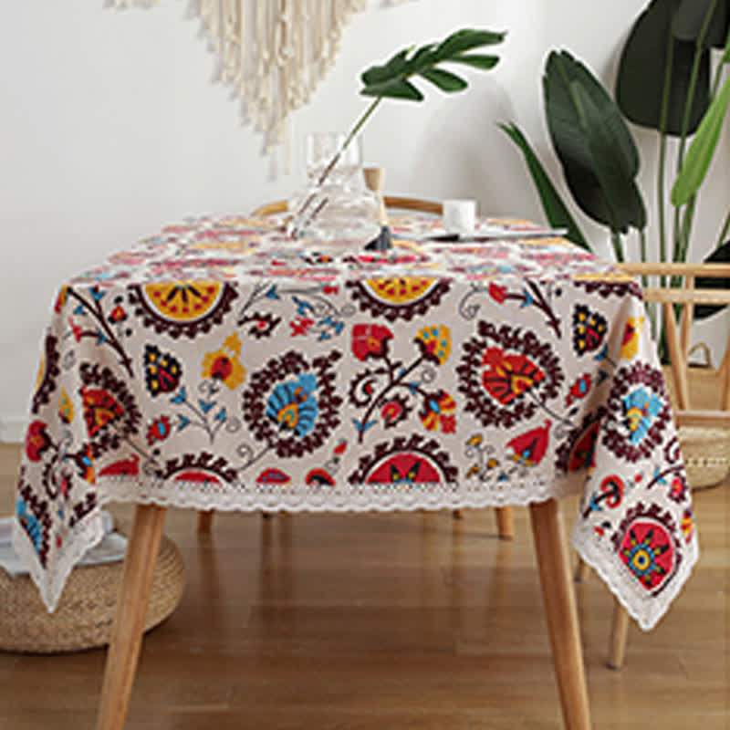 Bohemian Countryside Style Flower Tablecloth