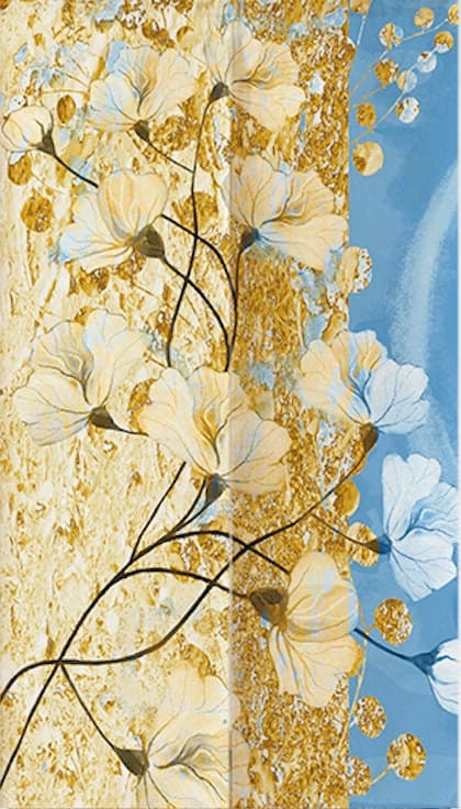 Japanese Blue Gold Watercolor Floral Doorway Noren Curtain image 1