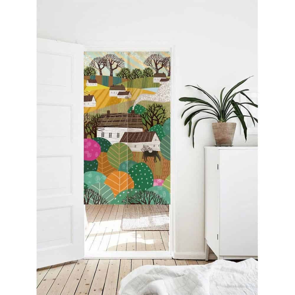 Village Scenery Colorful Art Illustration Doorway Entrance Curtain Noren image 0