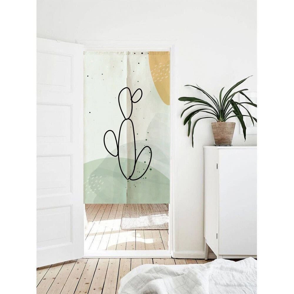 Fresh Green Watercolour Cactus Arts Doorway Noren Curtain image 0