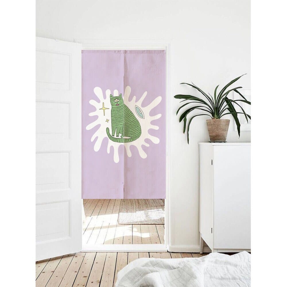 Aesthetic Cute Green Leopard Art Print Doorway Curtain Noren image 0