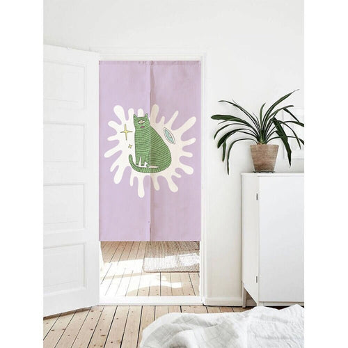 Aesthetic Cute Green Leopard Art Print Doorway Curtain Noren image 0