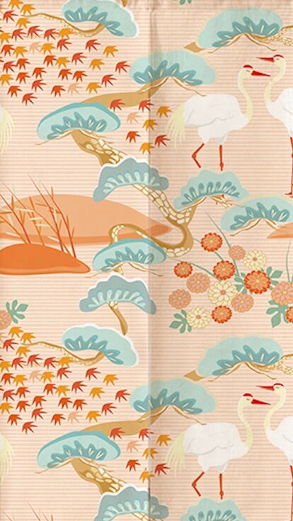 Oriental Japanese Crane Sakura Maple Leaves Doorway Curtain Noren image 1