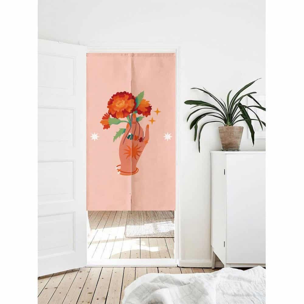 Aesthetic Pink Floral Art Doorway Curtain Noren image 0