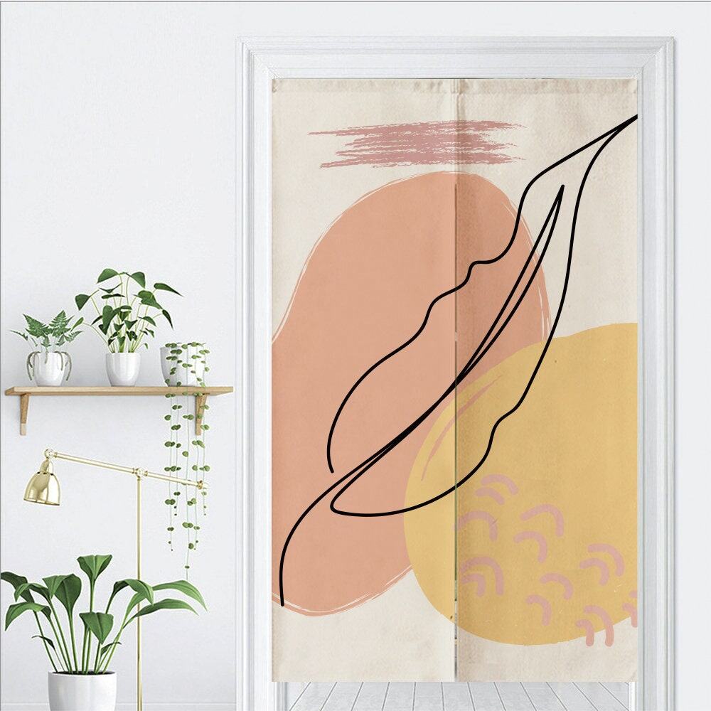 Watercolour Line Leaves Arts Doorway Noren Curtain image 1