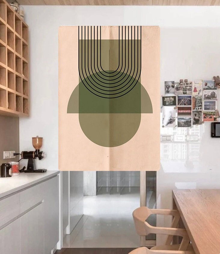 Dark green geometric pattern Doorway Curtain Noren image 0