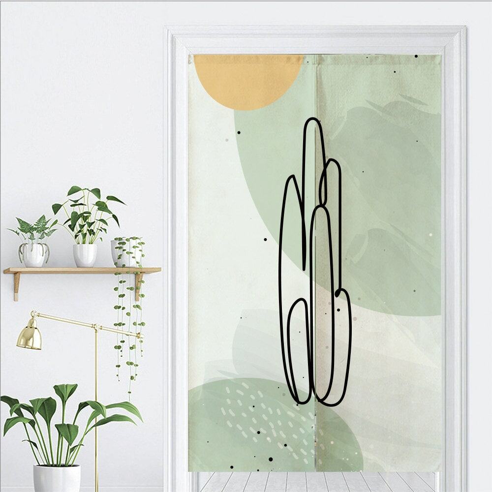 Fresh Green Watercolour Cactus Arts Doorway Noren Curtain image 1