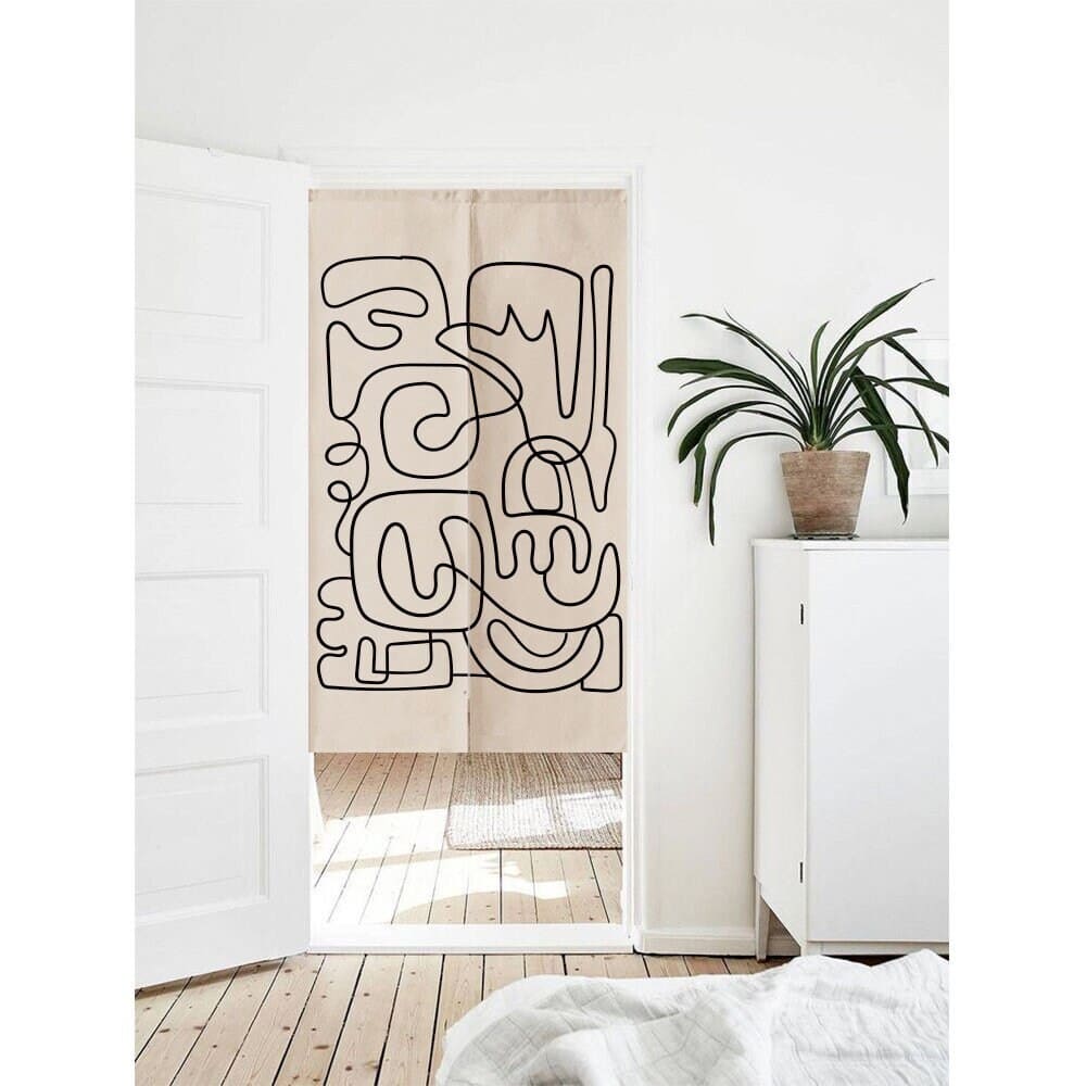 Aesthetic Abstract Black Line Art Doorway Curtain Noren image 0