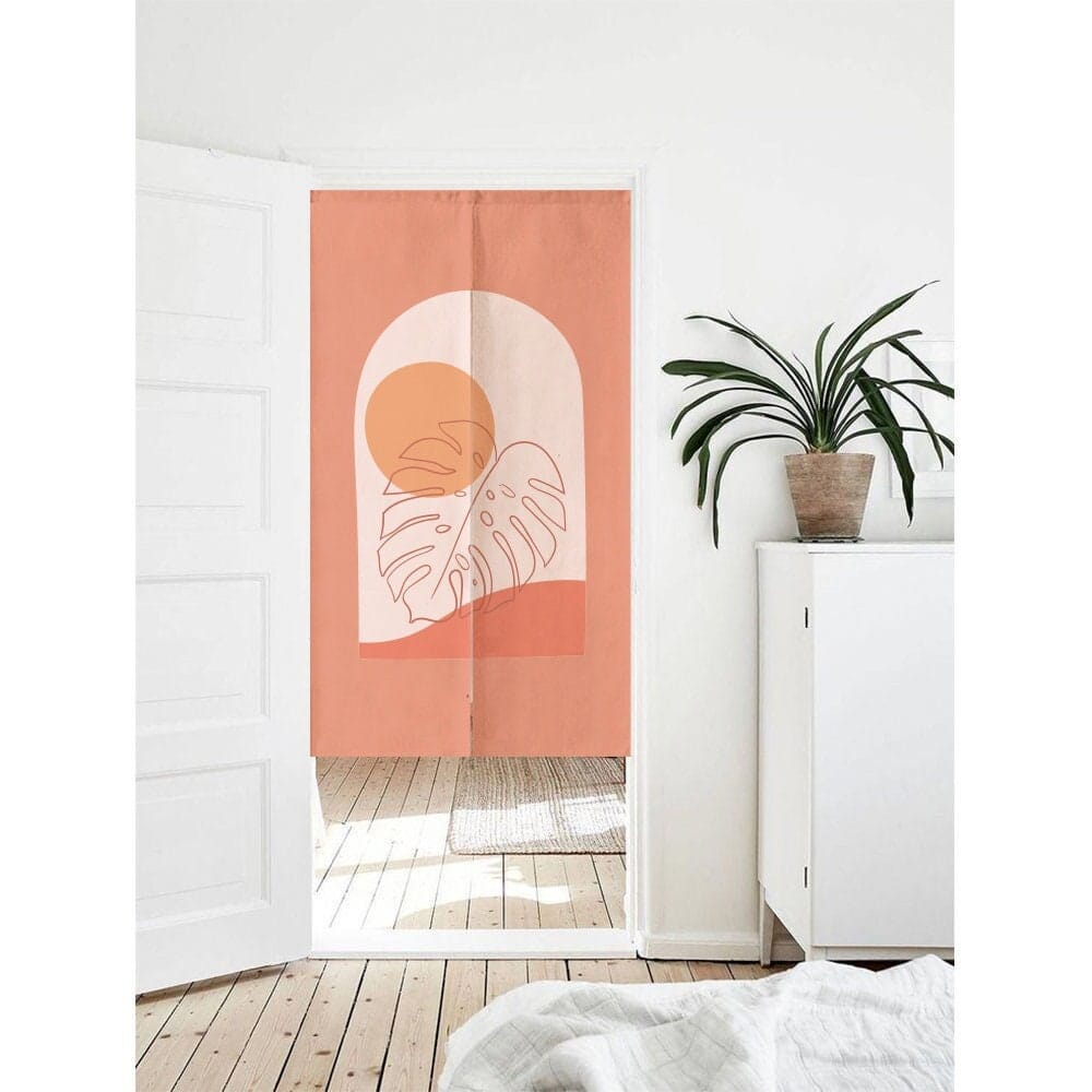 Aesthetic Pink Tropical Leaf Art Doorway Curtain Noren image 0