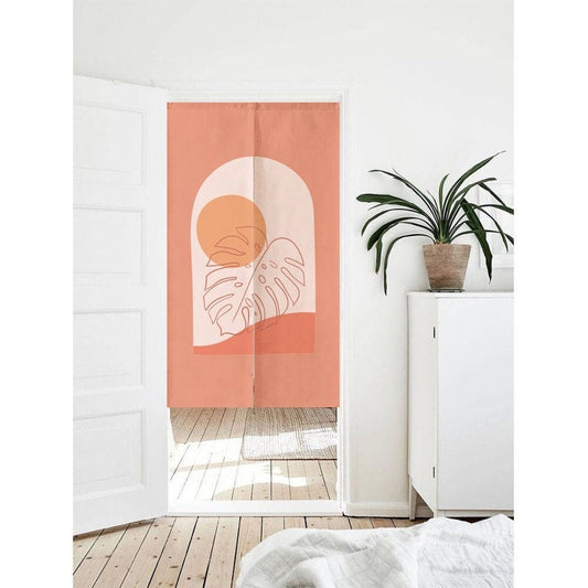 Aesthetic Pink Tropical Leaf Art Doorway Curtain Noren image 0