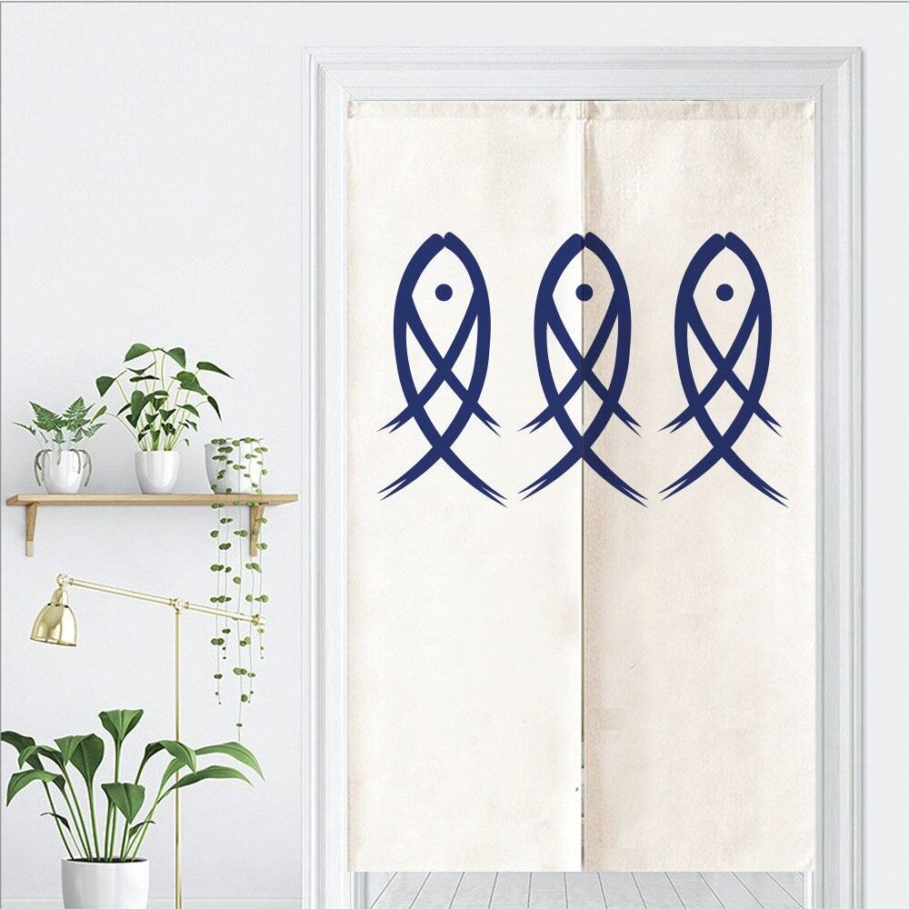 Oriental Japanese Fish Print Doorway Curtain Noren image 1