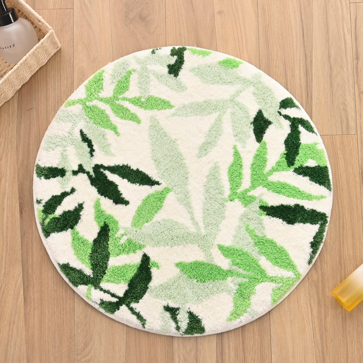 Green Leaves Bath Mat, Extra Soft Water Absorbent Bathroom Rug, Non-Slip Botanical Floor Mat