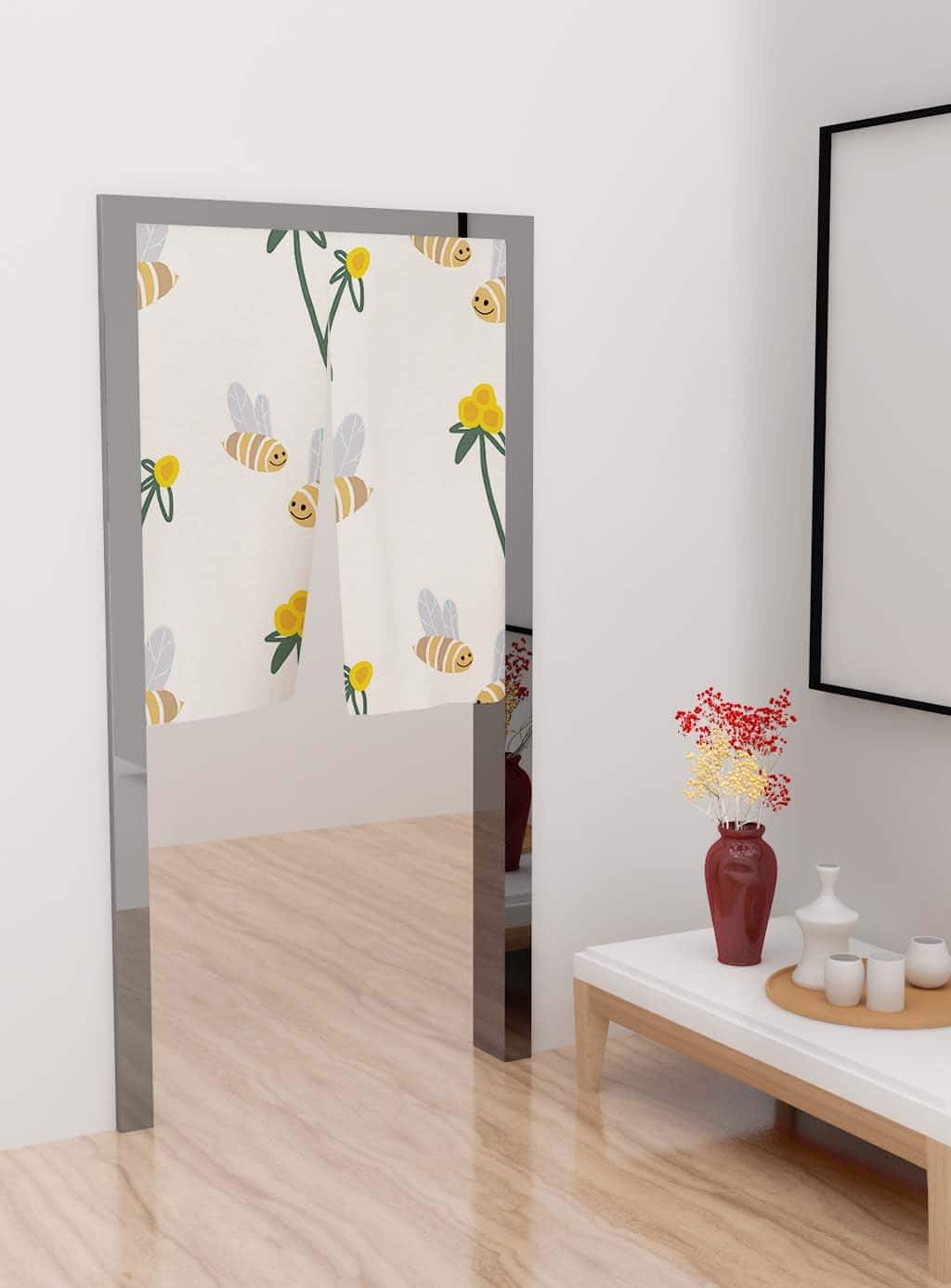 Hand Drawn Bee Print Doorway Noren Curtain image 1