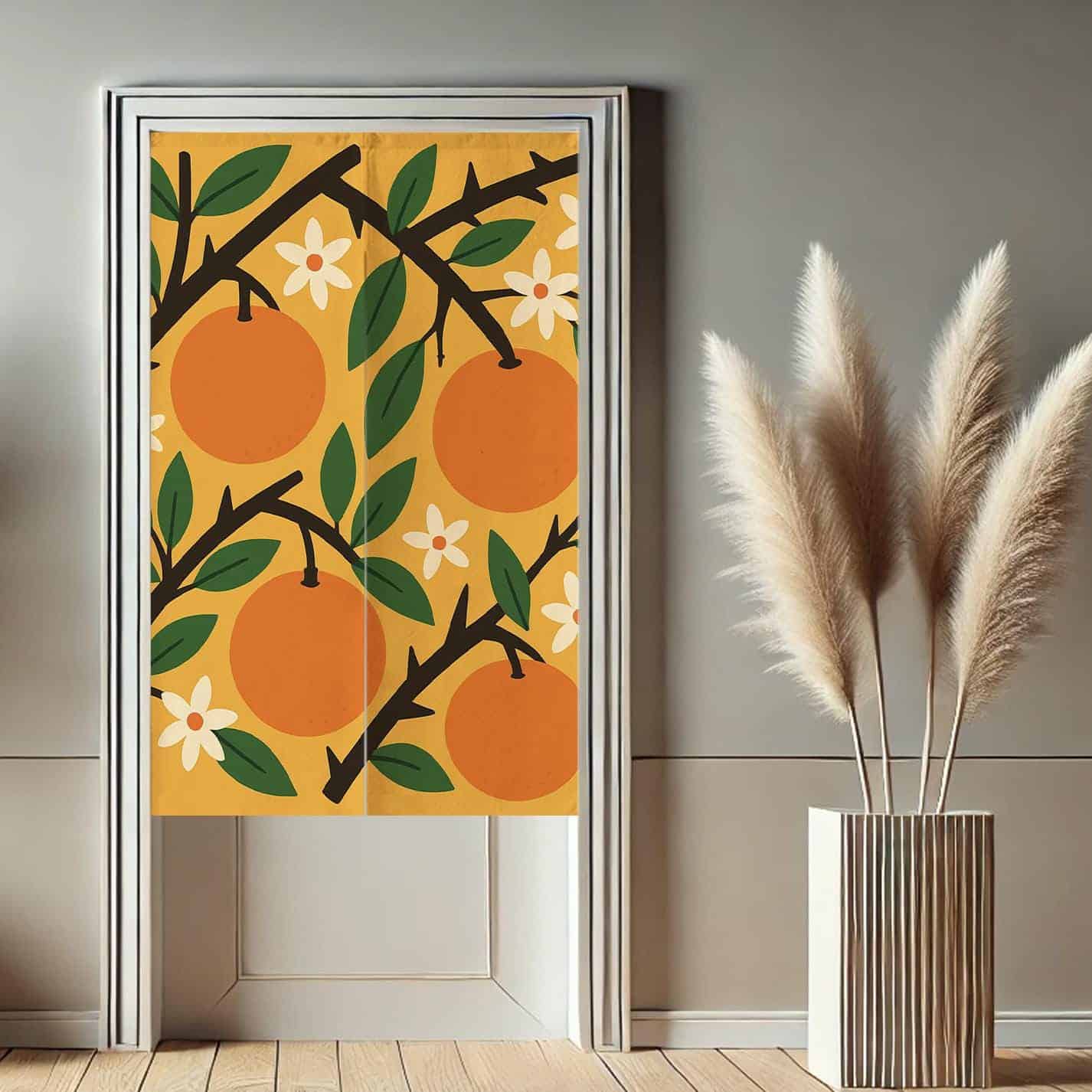 Orange Flowers Noren  Doorway Curtain image 1