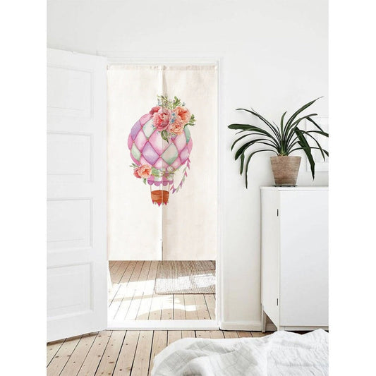 Watercolour Hand Drawn Floral Hot Air Balloon Print Doorway Curtain Noren image 0