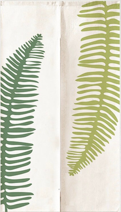Hand Drawn Pastel Green Leaves Pattern Doorway Noren Curtain image 1