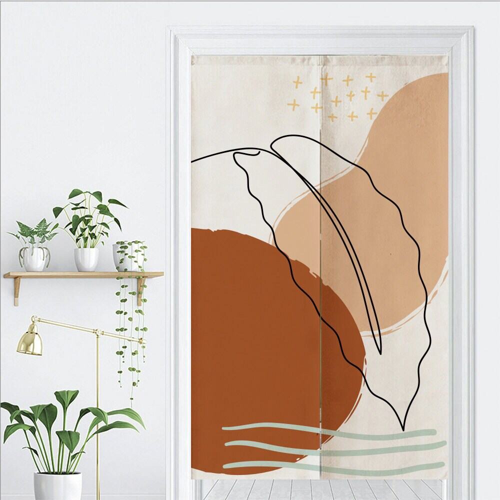 Brown circles and leaf patterns Doorway Noren Curtain image 1