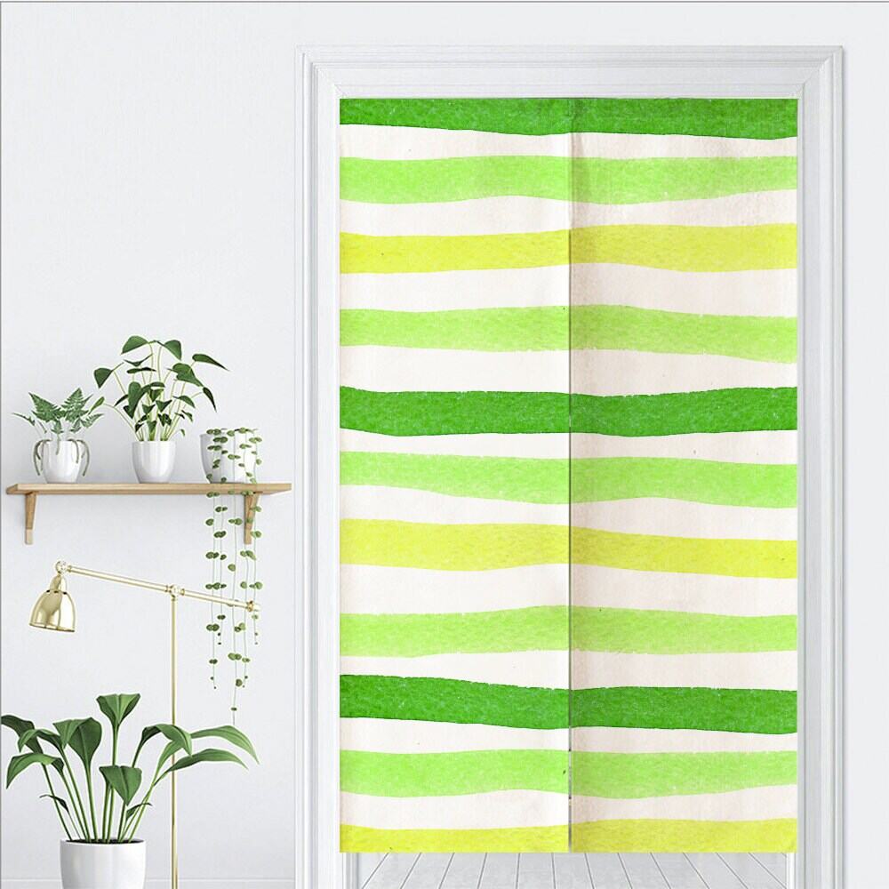 Green Themed  Watercolour Strips Art Print Doorway Curtain Noren image 1