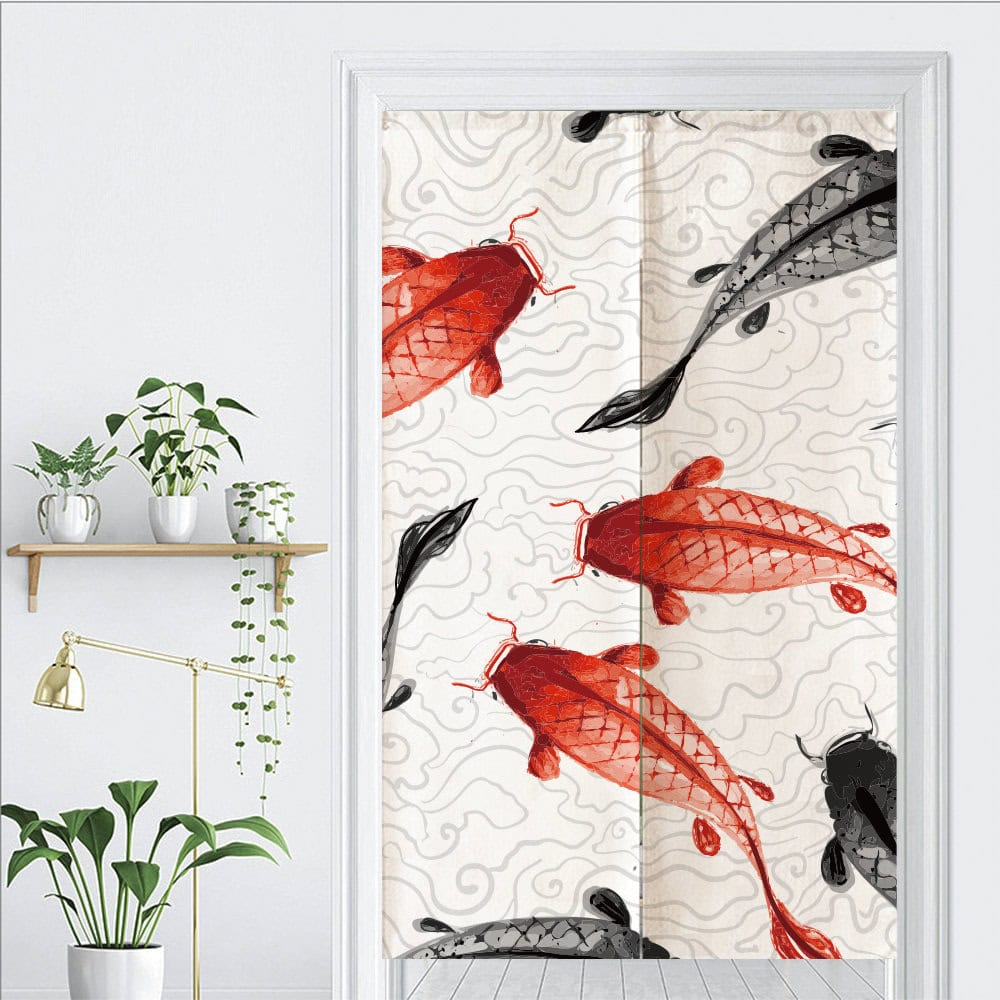 Traditional Japanese Koi Art Print Doorway Curtain Noren image 1