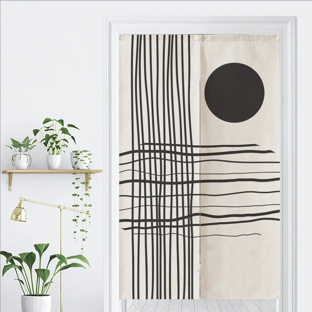 Watercolour Line Black White Doorway Noren Curtain image 1