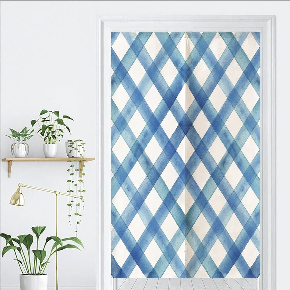 Plaid Art Print Cotton Linen Blended Curtain image 1