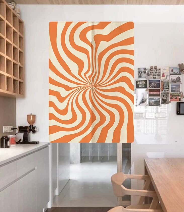 Abstract Bright Orange Curvy Line Art Doorway Curtain Noren image 0