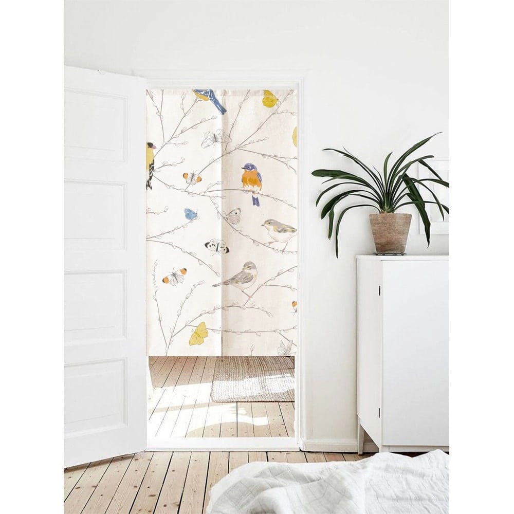 Cute Floral Relaxing Birds Art Illustration Doorway Entrance Curtain Noren image 0