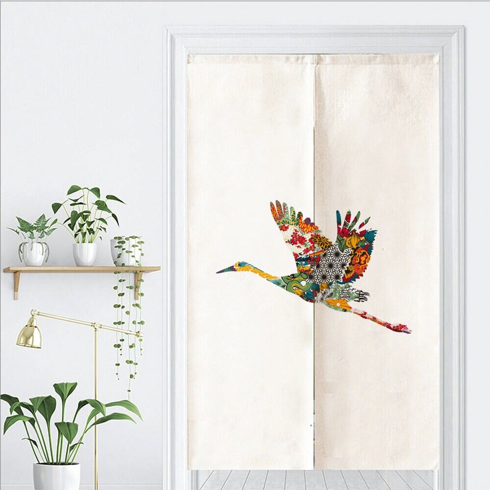 Aesthetic Traditional Japanese Bird of Peace Art Doorway Curtain Noren image 1