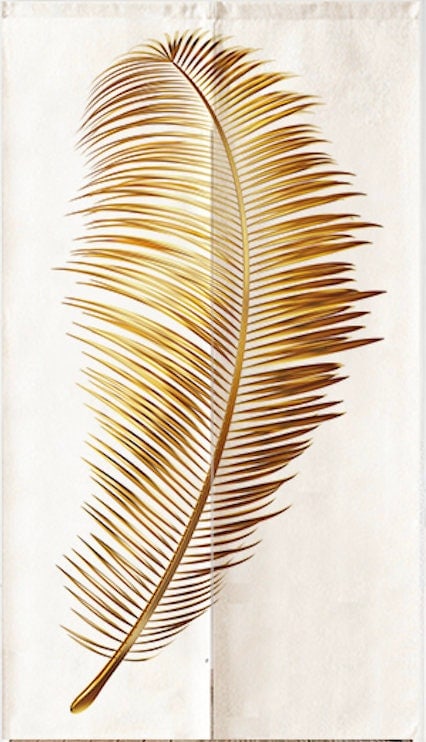 Hand Drawn Golden Leaf Pattern Doorway Noren Curtain image 1