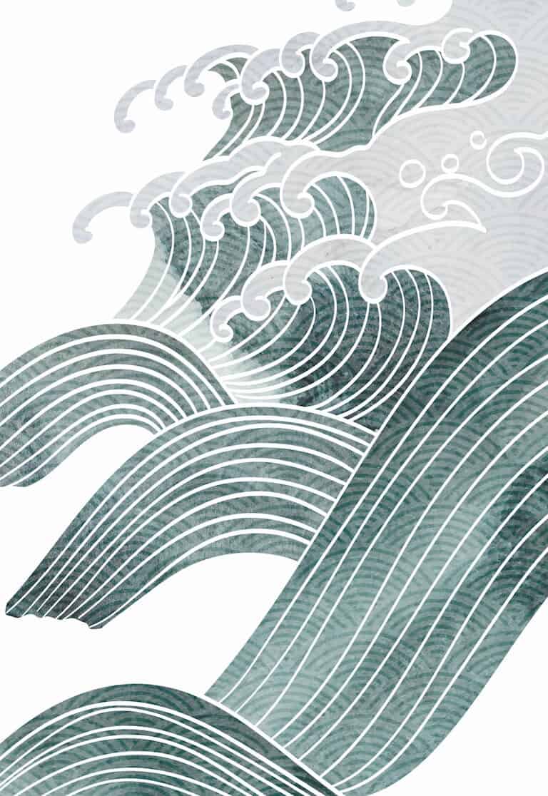 Japanese Watercolour Ocean Wave Pattern Doorway Noren Curtain image 1