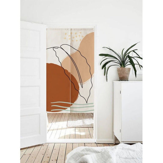 Brown circles and leaf patterns Doorway Noren Curtain image 0