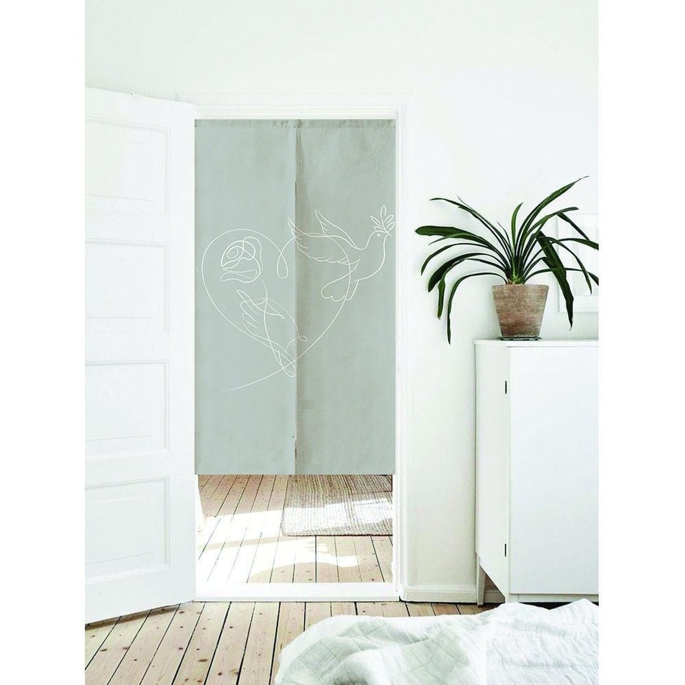 Dove with Rose Line Art Doorway Noren Curtain image 0