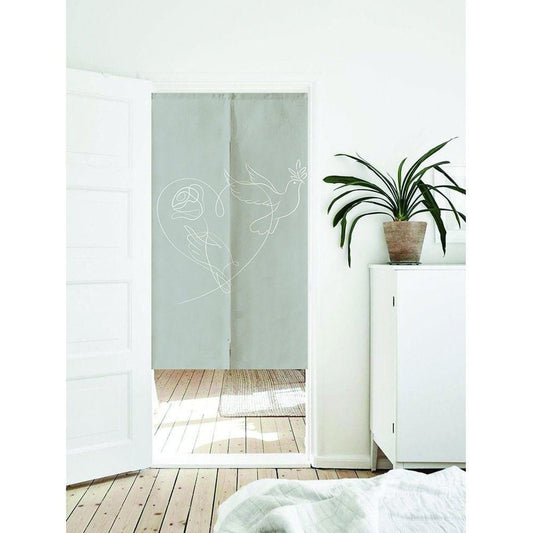 Dove with Rose Line Art Doorway Noren Curtain image 0